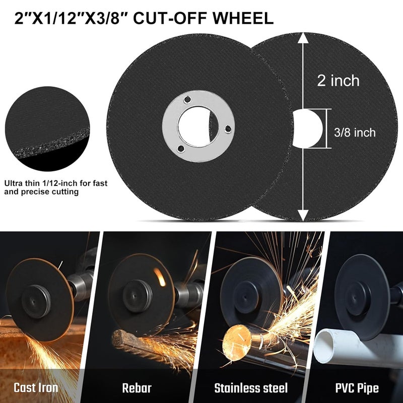 NuoDunco 2 Inch Cut Off Wheel with 1/4 Stem Mounting Mandrel for Die Grinder, W3/8" Arbor Hole Cutting Wheel for Metal & Stainless Steel Rotary Tool Drill Attachment Bolt Cutter Discs - Image 3
